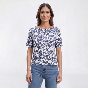 Petite Hasting & Smith Cuffed Elbow Sleeve Leaf Tropical Tee